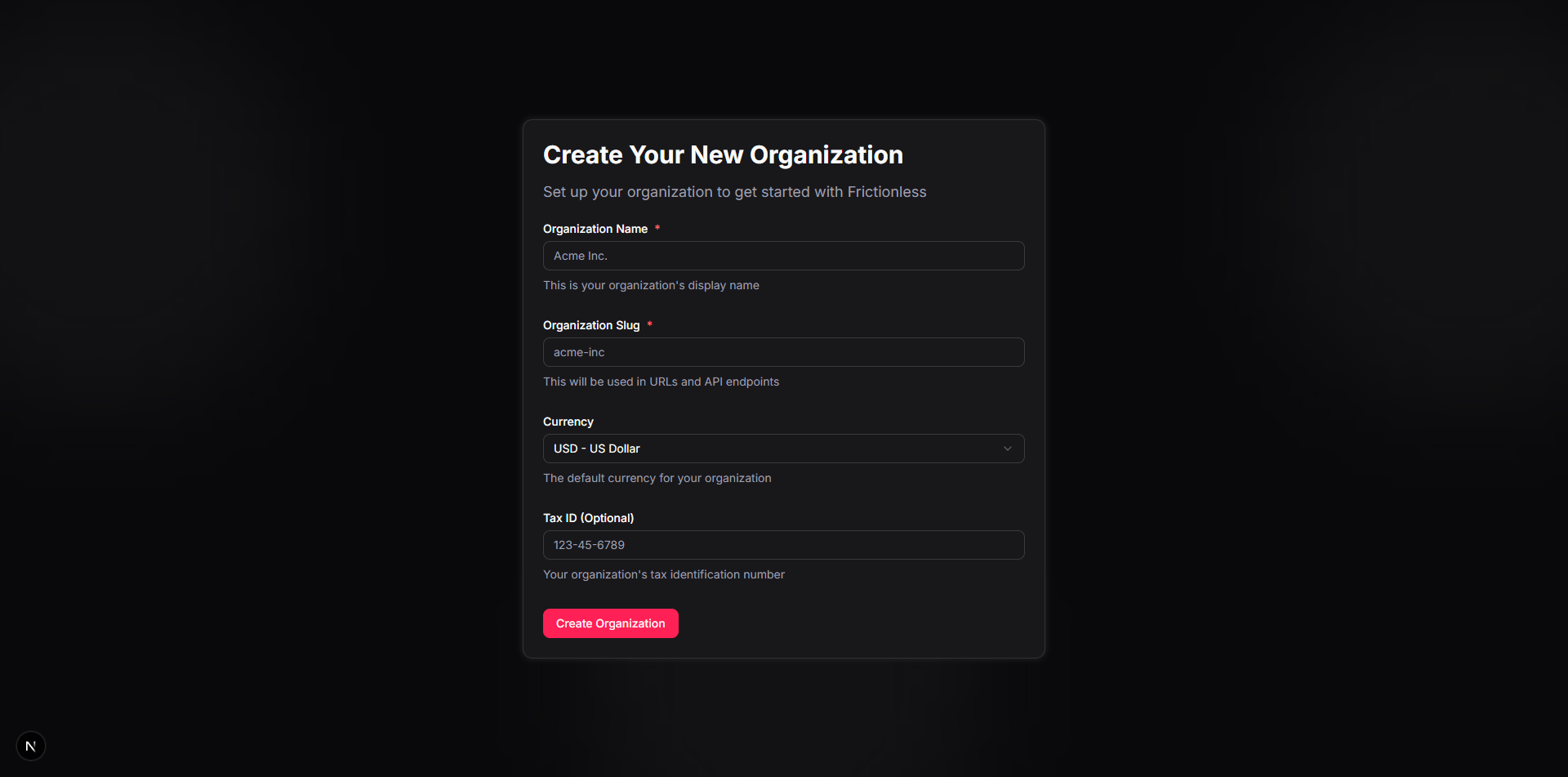 Onboarding flow showing the step-by-step setup process