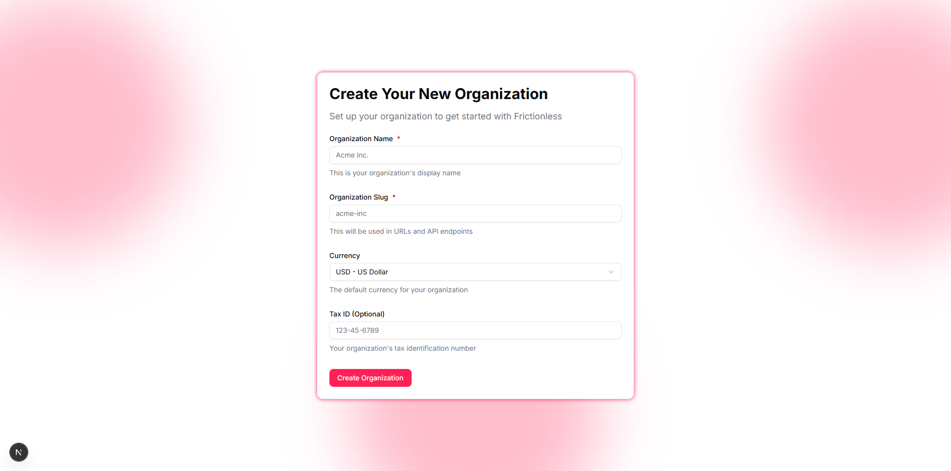 Onboarding flow showing the step-by-step setup process